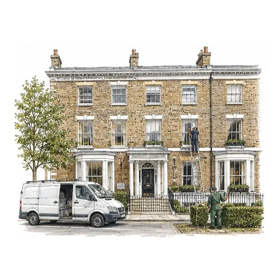 Illustration of property maintenance at a townhouse